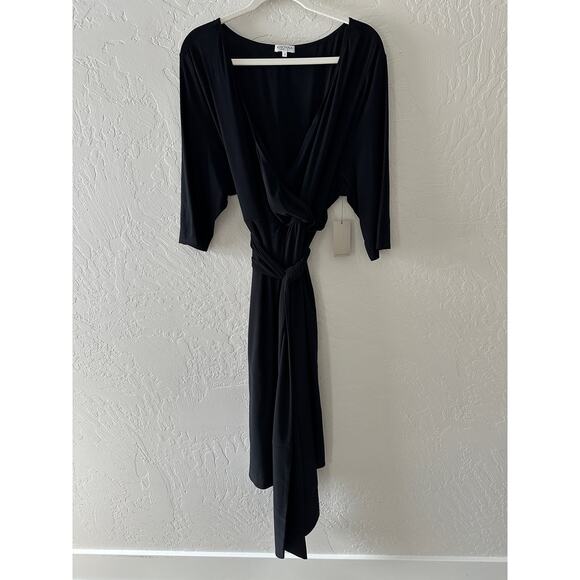 Kiyonna Black A-Line Wrap Dress V-Neck 3/4 Sleeve - Picture 4 of 11